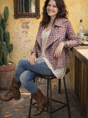ODDY Pink Leopard Print Open-Front Moto Jacket